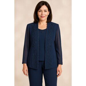 Marsoni Size 14 / 3pc  Blue Evening Outfit With Beaded Jacket & Sleeveless Top